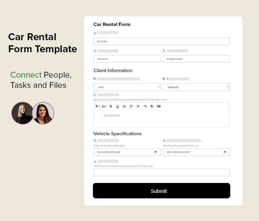 car rental form example